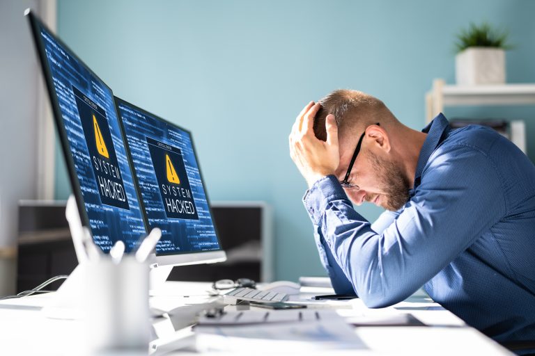 Ransomware Malware Attack. Business Computer Hacked. Security Breach